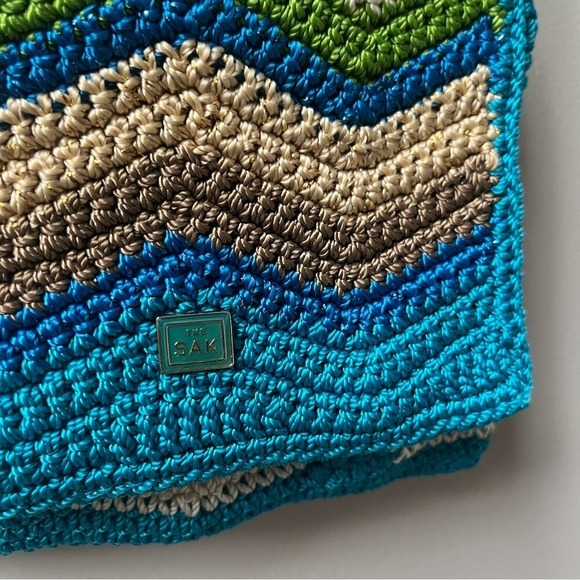 The Sak Crossbody Bag Chevron Blue Cream Braided Woven Coastal Beachy Classic - Picture 5 of 12
